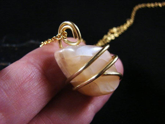 Moonstone Forged Wire Wrap Pendant in Bronze Merlin's Gold #7
