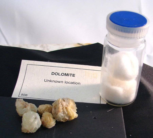 Old Ancient Collection of Dolomite, Gathered Decades Ago Original Tag Old Bottle