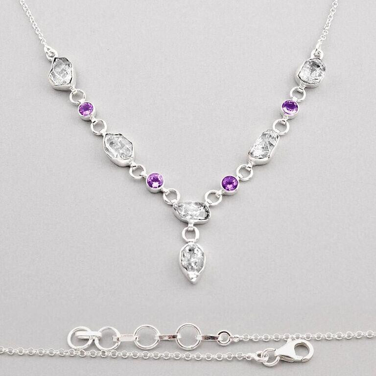Natural 28.23 Herkimer Diamond & Amethyst Necklace