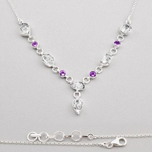 Natural 28.23 Herkimer Diamond & Amethyst Necklace
