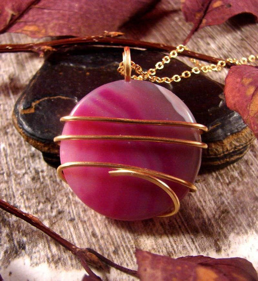 Vibrant Agate Slice Pendant Necklace Talisman Pendant in Bronze #23