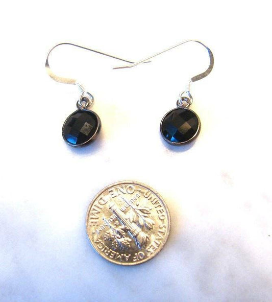 Black Quartz Drop Sterling Silver SS Earrings