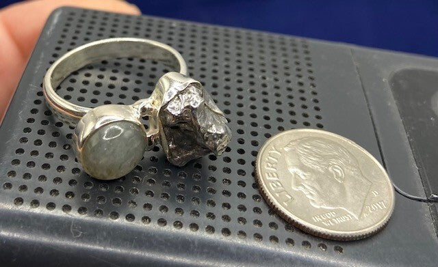 GIBEON Meteorite & Labradorite Ring - Size 6.5 - Space Astronomy Natural 9.72ct
