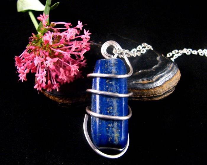 Afghanistan Blue Lapis Lazuli Crystal Pendant in Sterling Silver SS #57