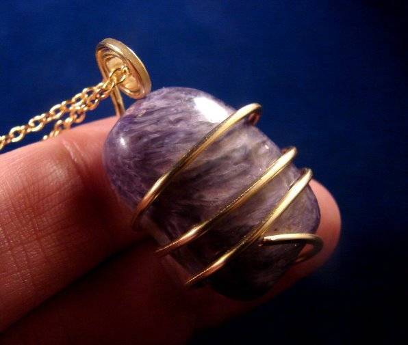 SALE Grape Purple Russian Charoite Pendant Bronze Merlin's Gold #45