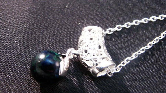 HEAVEN STONE SINGING AZURITE AMULET PENDANT SILVER CHAIN 18"