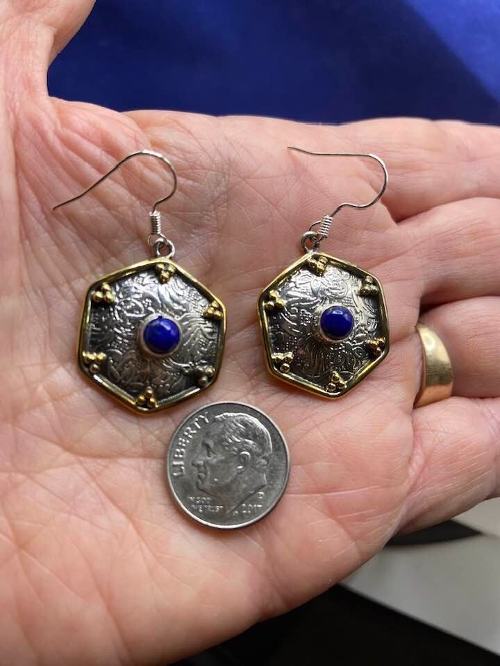 Earrings Blue Lapis Lazuli Gold Plated Sterling Silver 925