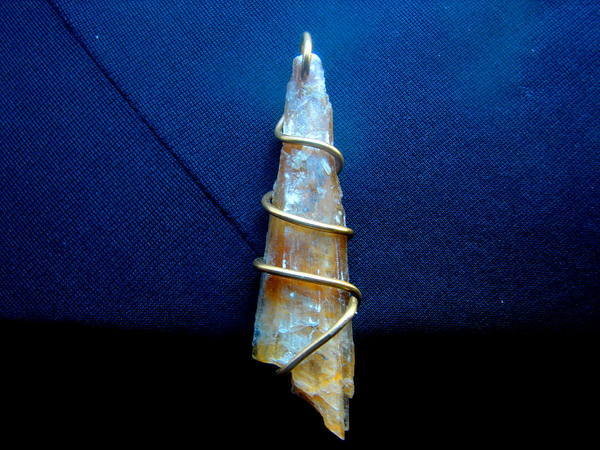 GOLDEN ORANGE SELENITE PENDANT CRYSTAL WAND THIRD EYE CHAKRA AMULET