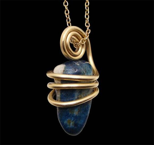 Rare Natural Lazulite Hand Forged Art Wrap Pendant Merlin's Gold #102