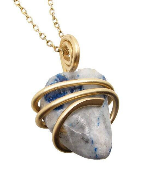 Rare Natural Lazulite Hand Forged Art Wrap Pendant Merlin's Gold #101