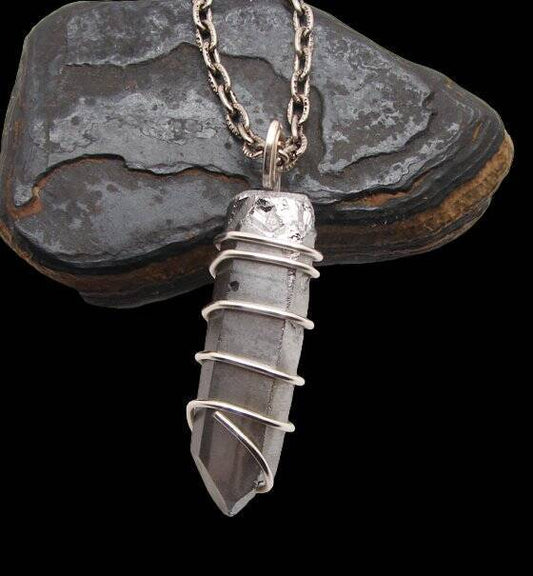 SILVER AURA PENDANT STERLING SILVER COPPER LEMURIAN SEED QUARTZ #12