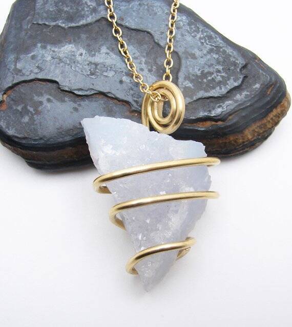 Beautiful Blue Chalcedony Agate Pendant Merlin's Gold #103