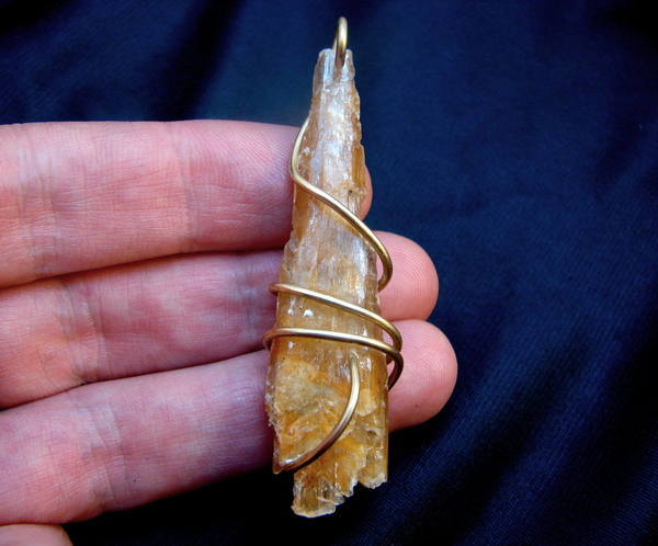 GOLDEN ORANGE SELENITE PENDANT CRYSTAL WAND THIRD EYE CHAKRA AMULET