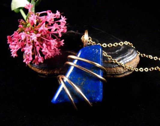 Indigo Blue Lapis Lazuli Crystal Pendant in Merlin's Gold (Bronze)  SS #51
