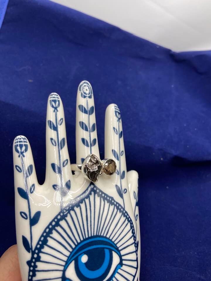 GIBEON Meteorite & Smoky Topaz Ring - Size 6.5  Space Astronomy Natural 10.03 ct