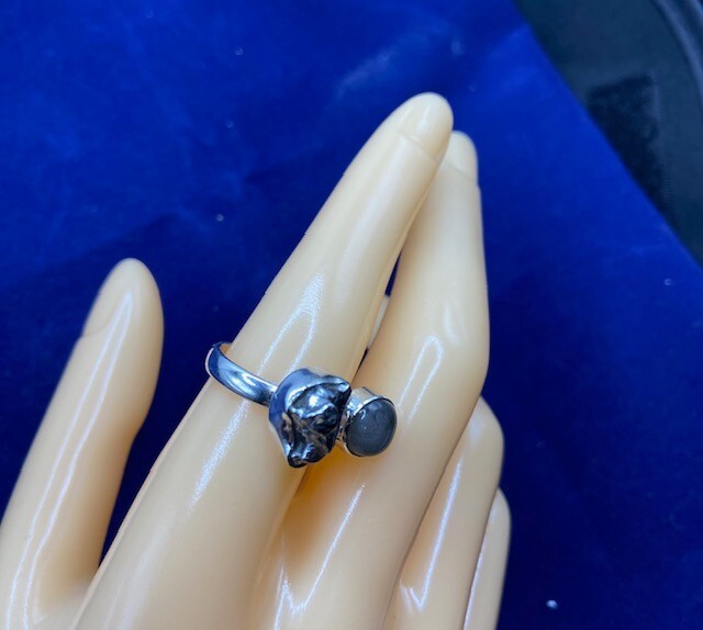 GIBEON Meteorite & Labradorite Ring - Size 6.5 - Space Astronomy Natural 9.72ct
