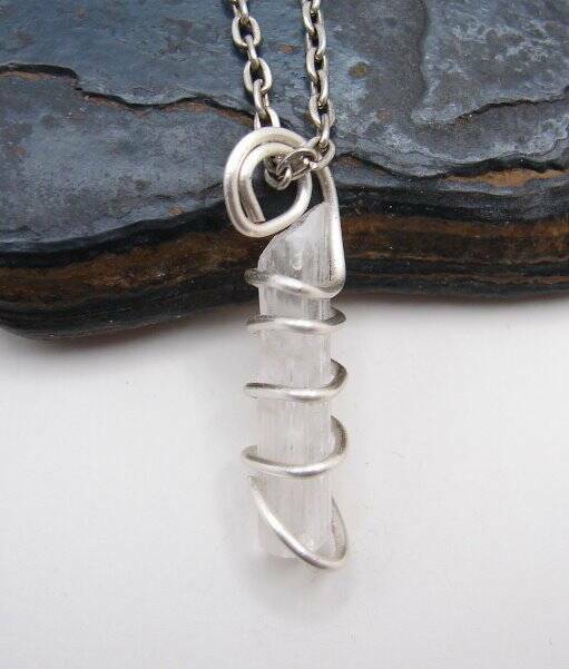 DANBURITE PENDANT RARE POWERFUL Pleiadian Starbrary Crystal Silver Copper 354