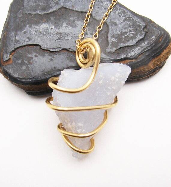 Beautiful Blue Chalcedony Agate Pendant Merlin's Gold #103