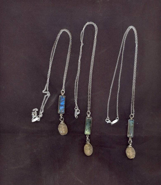 NORTHERN LIGHTS LABRADORITE and Citrine STERLING SILVER Pendant with SS Chain