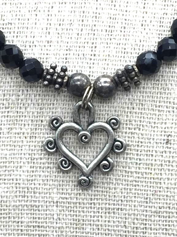 ANTIQUE VICTORIAN 16" MOURNING NECKLACE, FACETED BLACK JET, STERLING STRENGTH