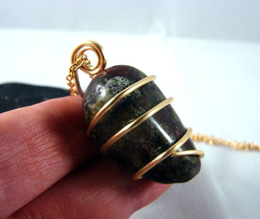 Large South African Hand Forged Dragonstone Pendant in Merlin's Gold Bronze 12