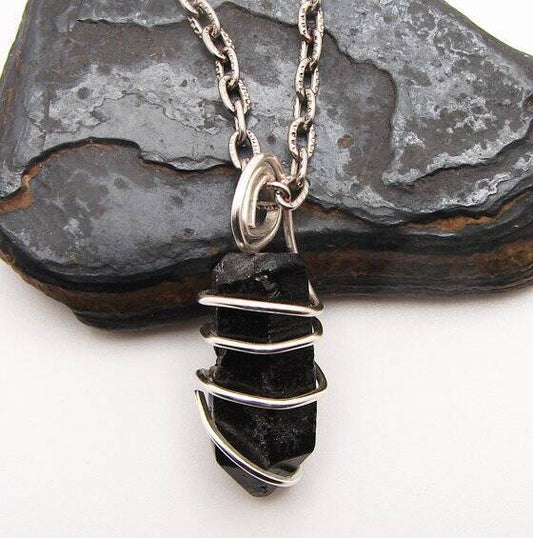 TITANIUM BLACK Lemurian Seed Quartz Crystal Quartz Pendant Sterling Copper 21