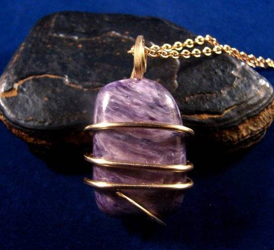 SALE Grape Purple Russian Charoite Pendant Bronze Merlin's Gold #45