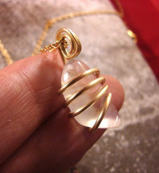 TITANIUM CRYSTAL QUARTZ NECKLACE BRONZE GOLD REIKI #14