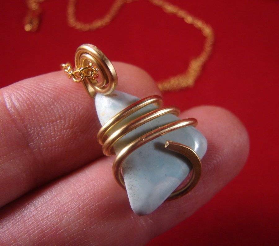 Larimar Dolphin Stone Bronze Merlin's Gold Gemstone Pendant 35