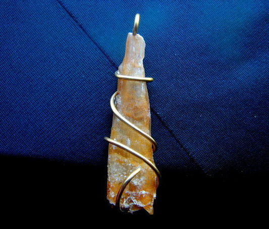 GOLDEN ORANGE SELENITE PENDANT CRYSTAL WAND THIRD EYE CHAKRA AMULET