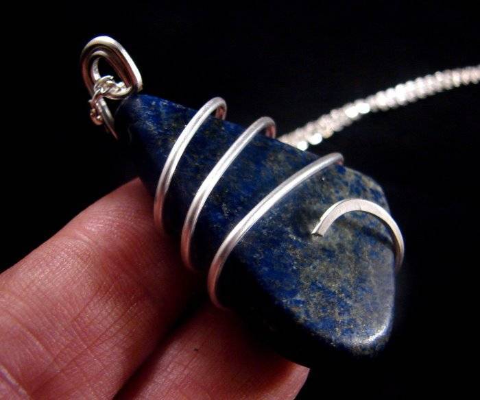 Afghanistan INDIGO Blue Lapis Lazuli Quartz Crystal Pendant Sterling Silver #56