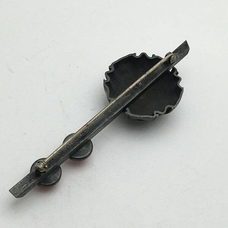 Cool Antique Genuine Amber Sterling Silver Brooch Art Deco Bar Brooch 1940s