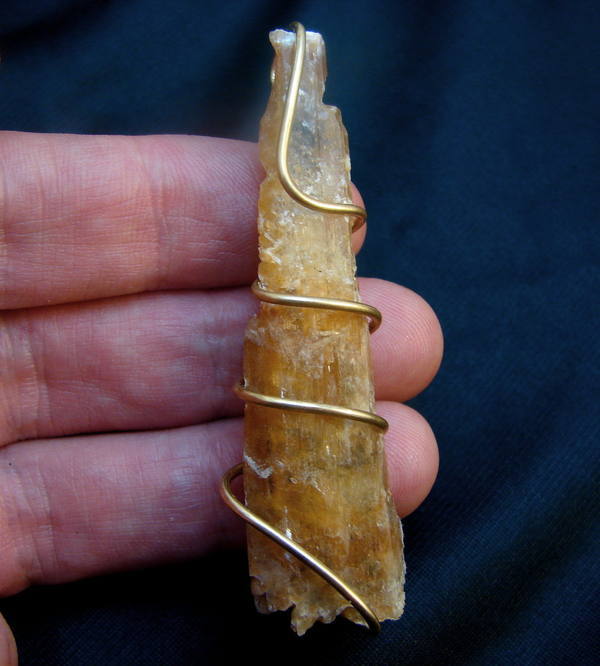 GOLDEN ORANGE SELENITE PENDANT CRYSTAL WAND THIRD EYE CHAKRA AMULET