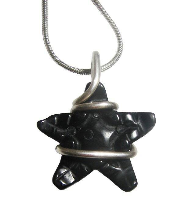 Black Onyx Star Cauldron wrapped Pendant, Witchy jewelry, Sterling Silver #11