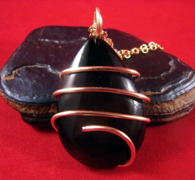 Carved Rainbow Obsidian Protection Bronze Gold Wire Wrap Reiki Pendant 103