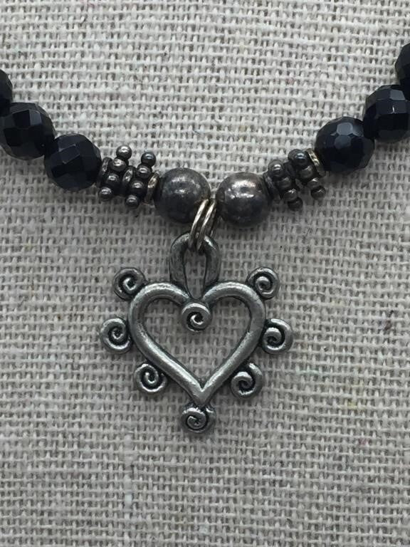 ANTIQUE VICTORIAN 16" MOURNING NECKLACE, FACETED BLACK JET, STERLING STRENGTH