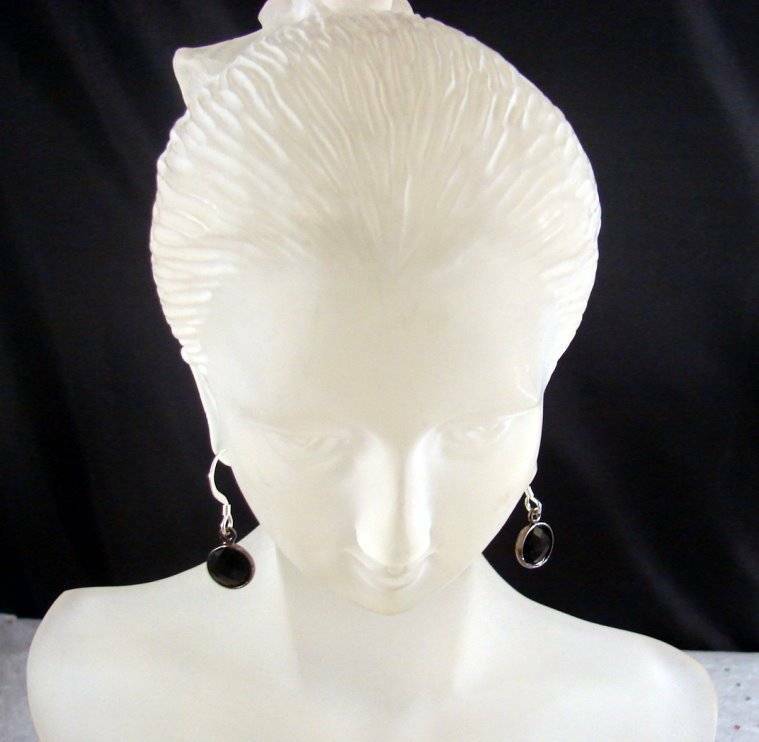 Black Quartz Drop Sterling Silver SS Earrings