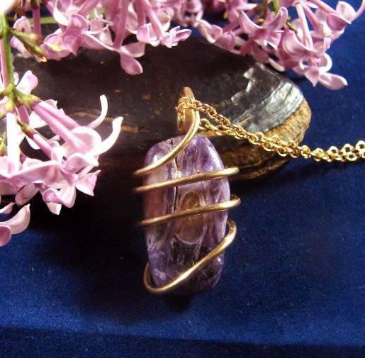 SALE Purple Russian Charoite Pendant Bronze Merlin's Gold #44