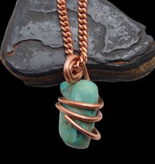 Gorgeous Hand Forged Natural Blue Turquoise Pendant Copper #103
