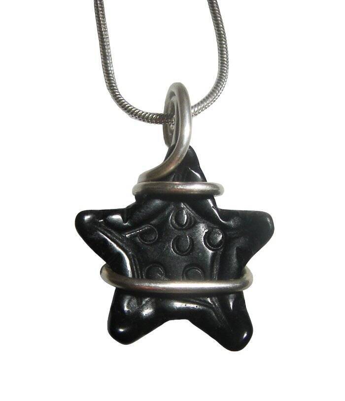 Black Onyx Star Cauldron wrapped Pendant, Witchy jewelry, Sterling Silver 10