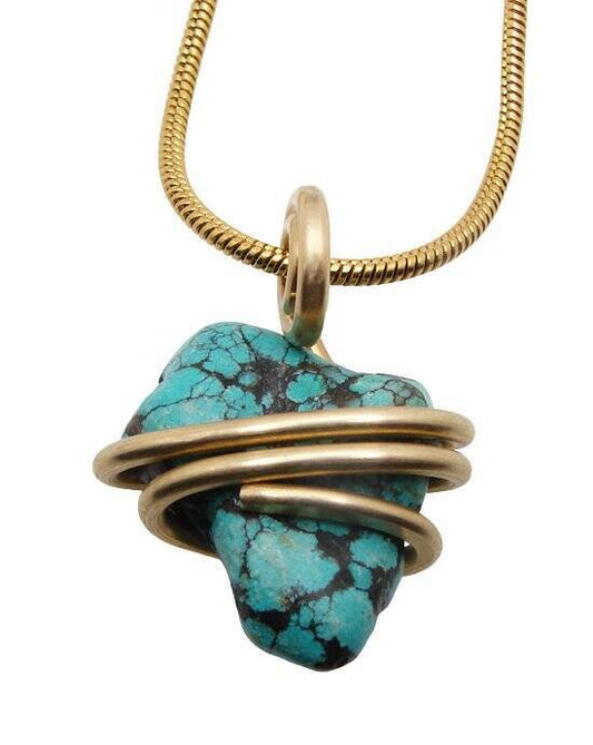 Gorgeous Hand Forged Natural Blue Turquoise Pendant Bronze Merlin's Gold #52
