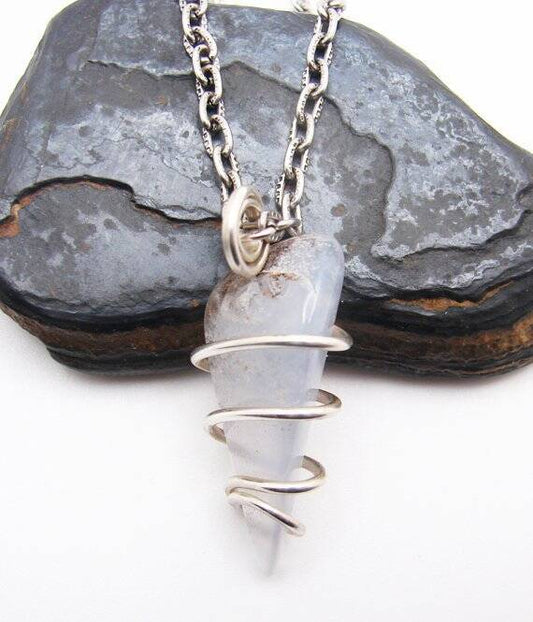 Calming Energy Blue Chalcedony Pendant Sterling Silver #127