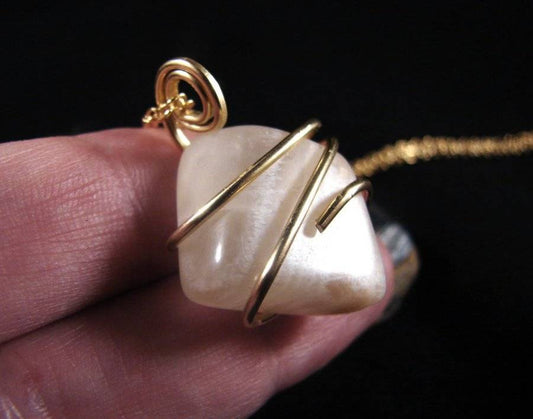 Genuine Crystal Moonstone Forged Wire Wrap Pendant in Bronze Merlin's Gold 8