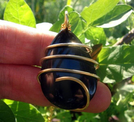 Carved Rainbow Obsidian Protection Bronze Gold Wire Wrap Reiki Pendant 103