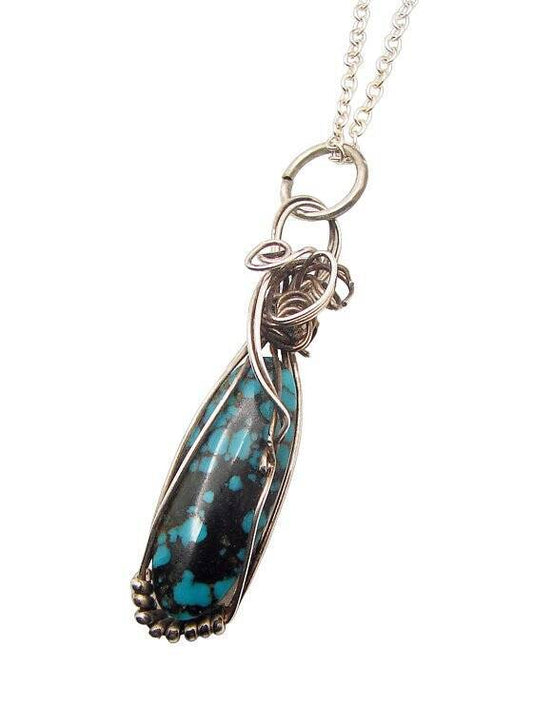 Gorgeous Hand Forged Natural Blue Turquoise Pendant  Sterling Silver #July1