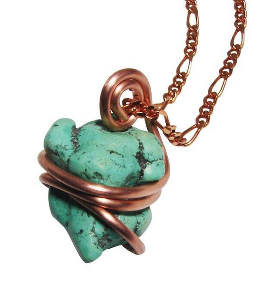 Gorgeous Hand Forged Natural Blue Turquoise Pendant Copper #123