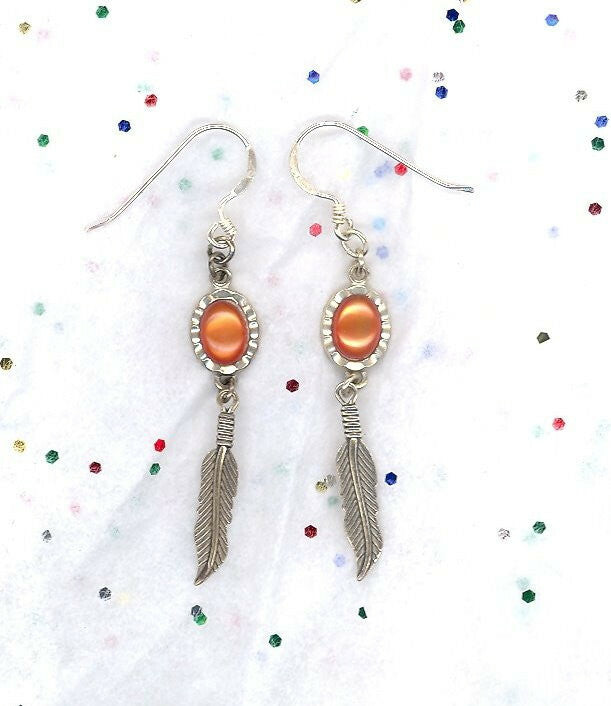 VINTAGE SOUTHWESTERN STERLING SILVER PINK MOTHER OF PEARL DANGLE EARRINGS