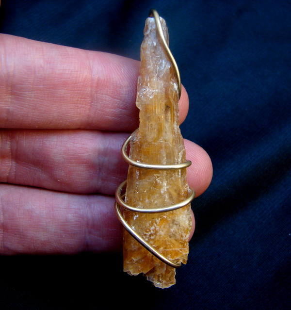 GOLDEN ORANGE SELENITE PENDANT CRYSTAL WAND THIRD EYE CHAKRA AMULET