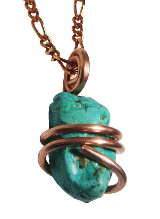 Gorgeous Hand Forged Natural Blue Turquoise Pendant Copper #122