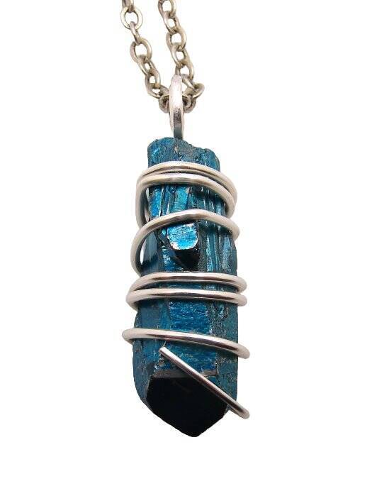 Rare INDIGO BLUE Aura Lemurian Seed Quartz Pendant Sterling Silver SS Copper #51